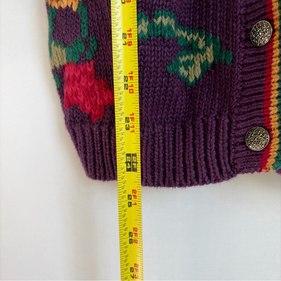 Vtg Robert Scott Women M Cardigan Knit Sweater Purple Floral Grandmacore Cottage - Picture 3 of 14